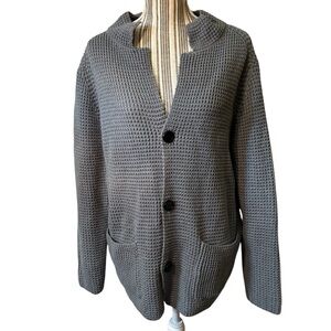 NEW Cardigan Sweater Large Men's Gray Knit Button-Up Soft Long Sleeves Pockets